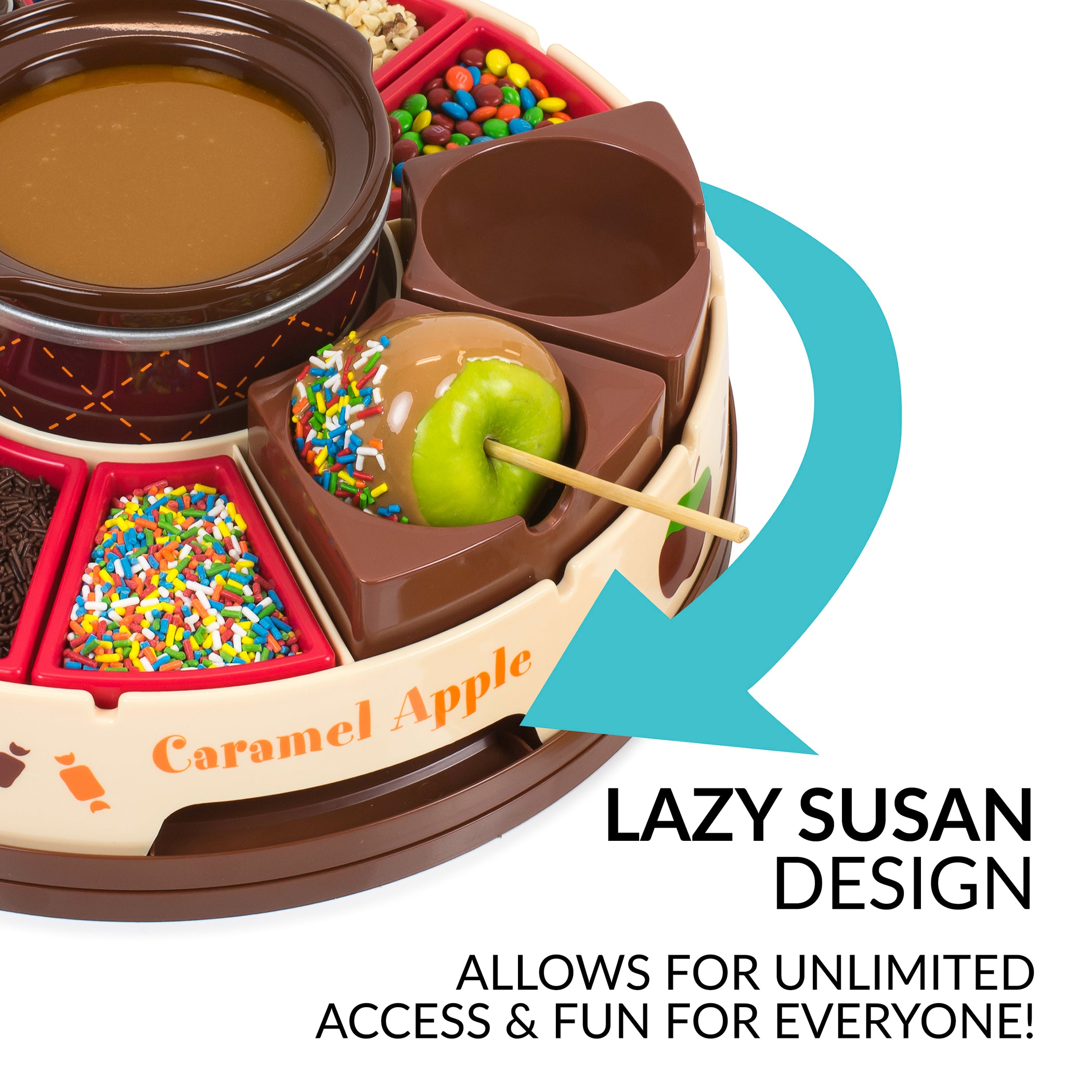 Lazy Susan Chocolate & Caramel Apple Party with Heated Fondue Pot, 25 ...