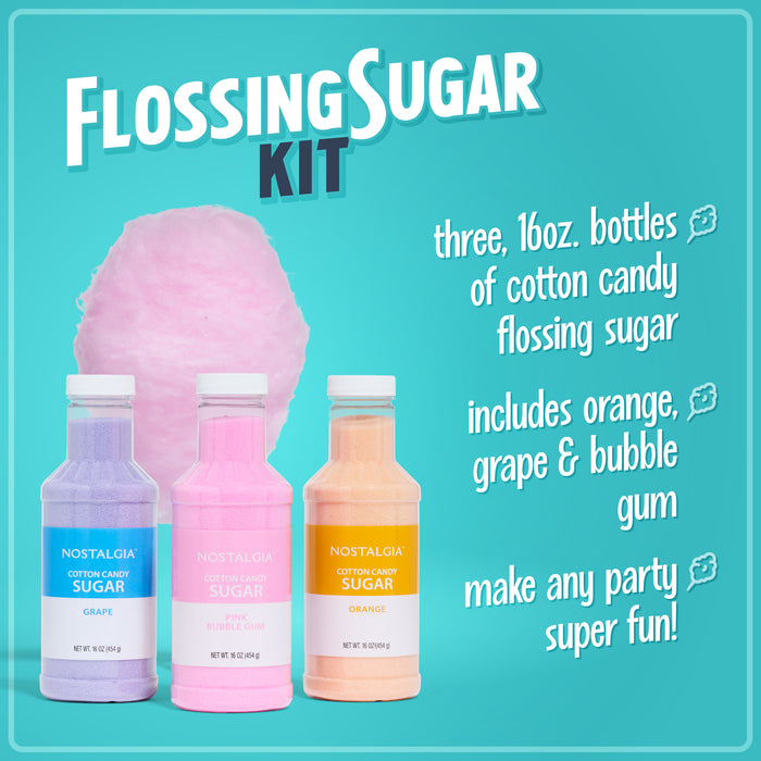 Nostalgia Cotton Candy Flossing Sugar - Grape, Pink Bubble Gum, Orange - 3-Pack
