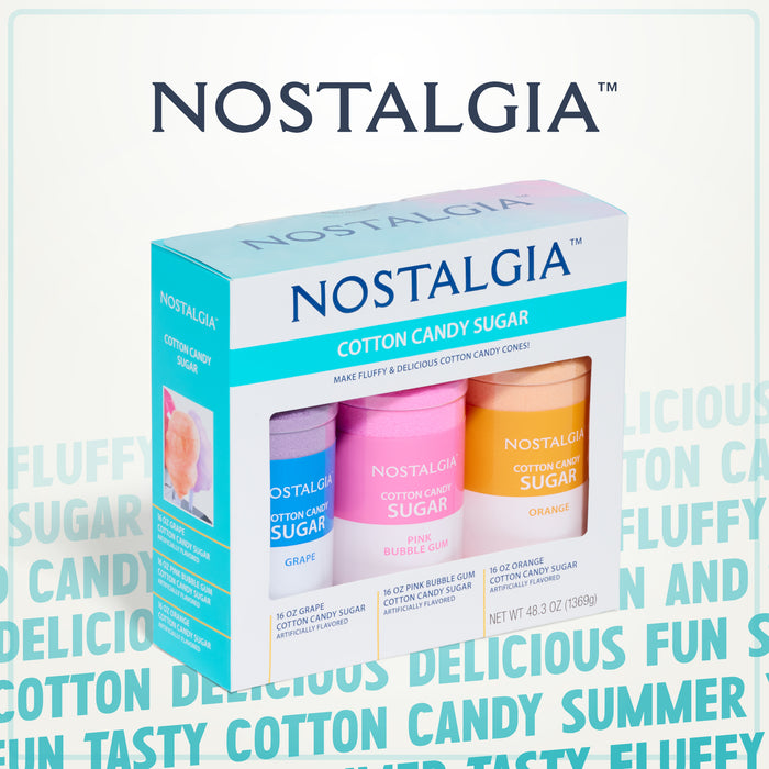 Nostalgia Cotton Candy Flossing Sugar - Grape, Pink Bubble Gum, Orange - 3-Pack