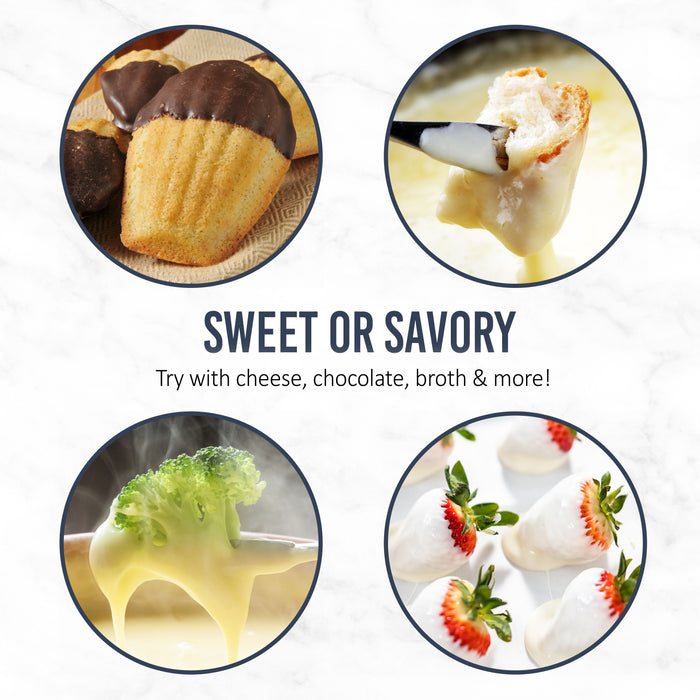 8-Cup Electric Fondue Pot Set for Cheese & Chocolate - 8 Color-Coded Forks, Temperature Control - Stainless Steel