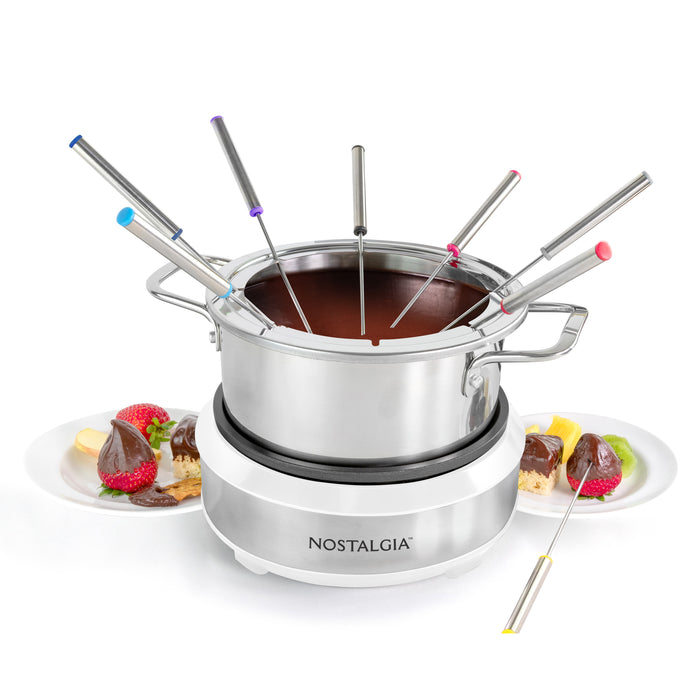 8-Cup Electric Fondue Pot Set for Cheese & Chocolate - 8 Color-Coded Forks, Temperature Control