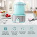 Nostalgia ice cream maker on a kitchen counter with text highlighting features.