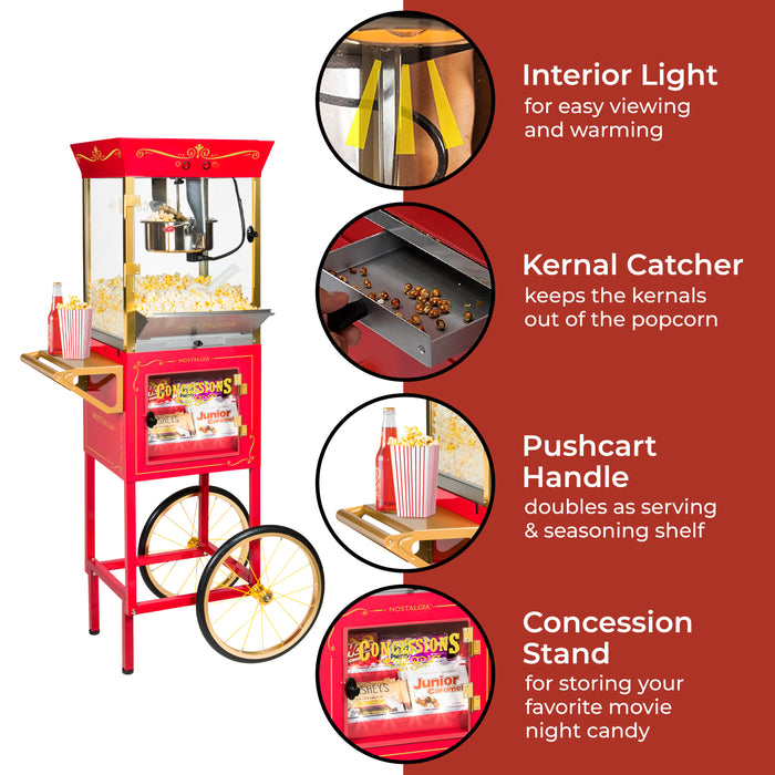 Nostalgia 10 oz Professional Popcorn and Concession Cart, 59 in Tall, Red,  CCP610 