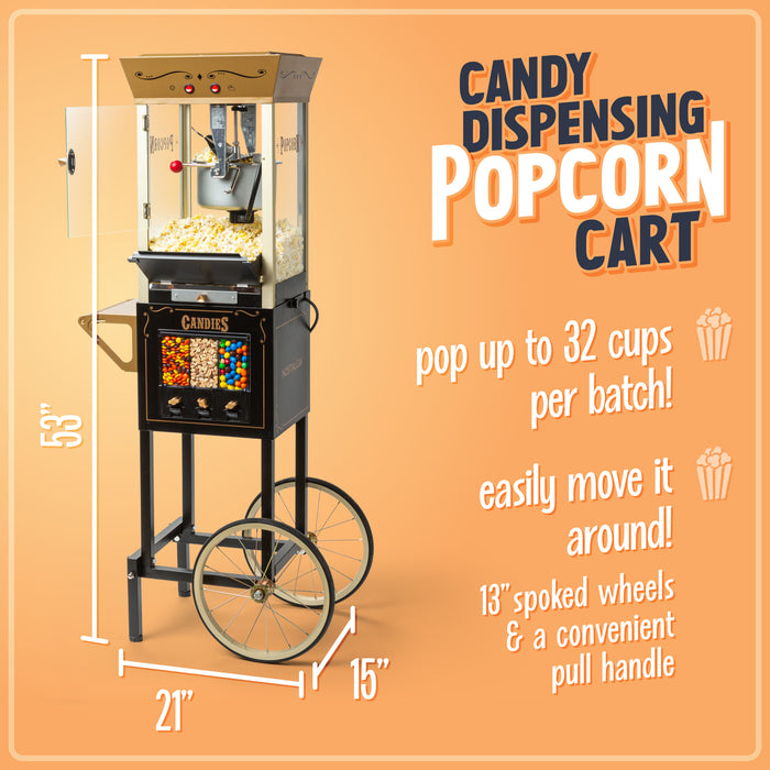 Candy & Snack Dispensing 8 Oz. Popcorn Cart, Black & Gold