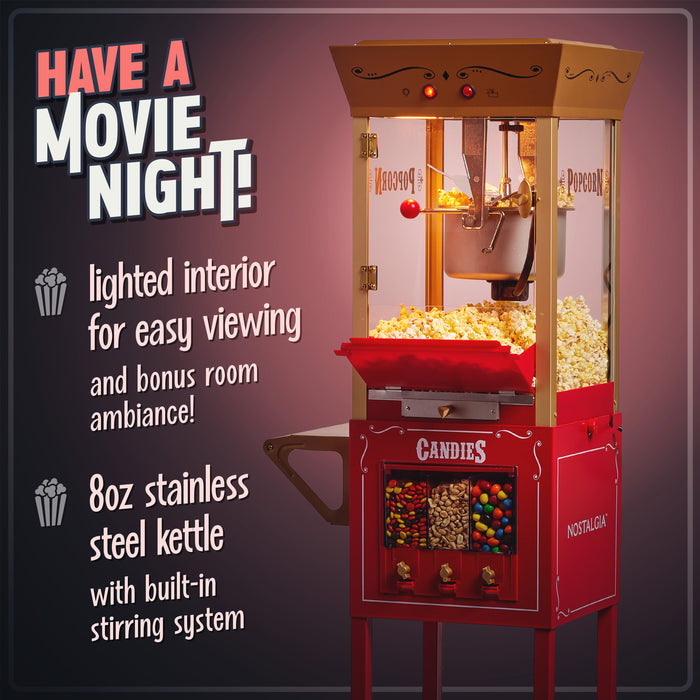 Nostalgia 53-Inch Popcorn Cart with Candy Dispenser, Red