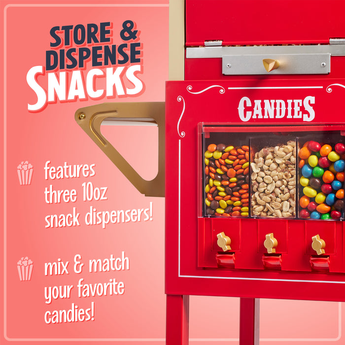 Nostalgia 53-Inch Popcorn Cart with Candy Dispenser, Red