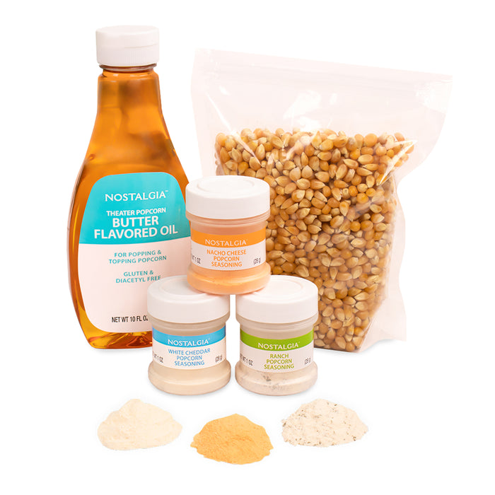 Hot Air & Kettle Popcorn Kit, 3 Seasonings , Oil, Popcorn Kernels