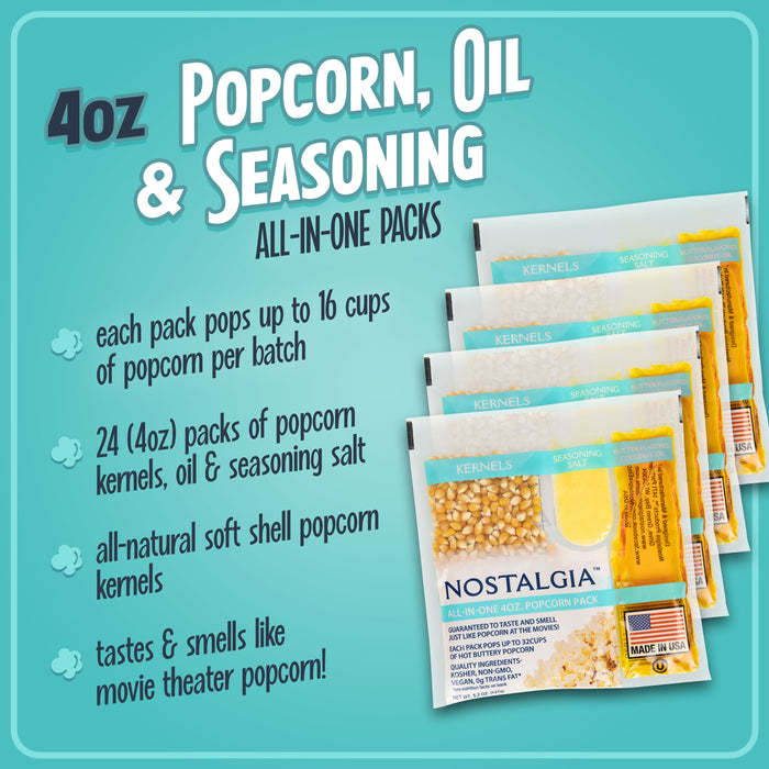 Best Tasting Premium 4-Ounce Popcorn, Oil & Seasoning Salt All-In-One Packs - 24 Count