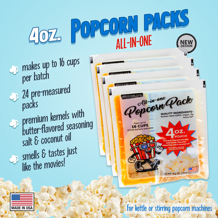 Best Tasting Premium 4-Ounce Popcorn, Oil & Seasoning Salt All-In-One Packs - 24 Count