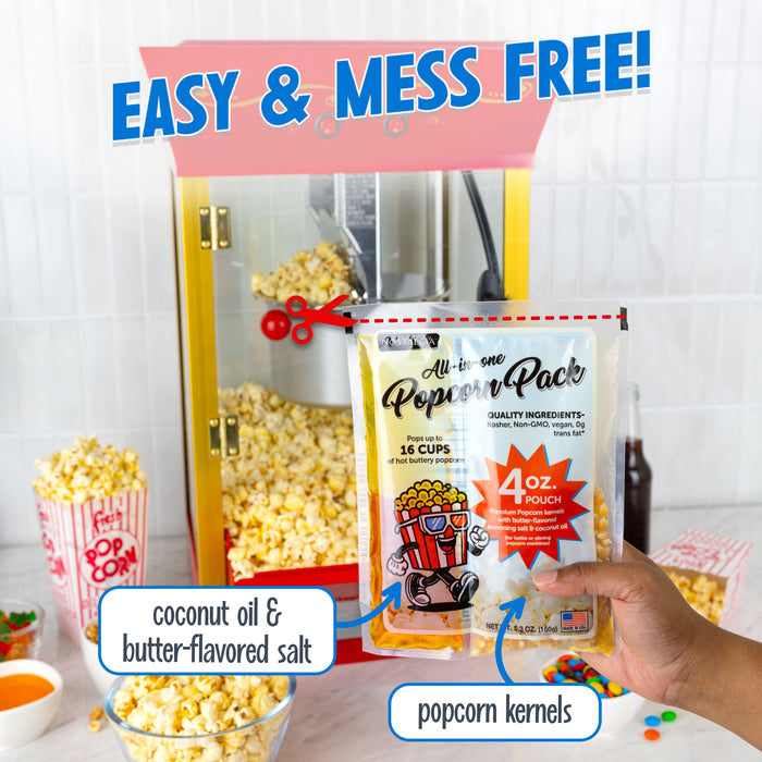 Best Tasting Premium 4-Ounce Popcorn, Oil & Seasoning Salt All-In-One Packs - 24 Count