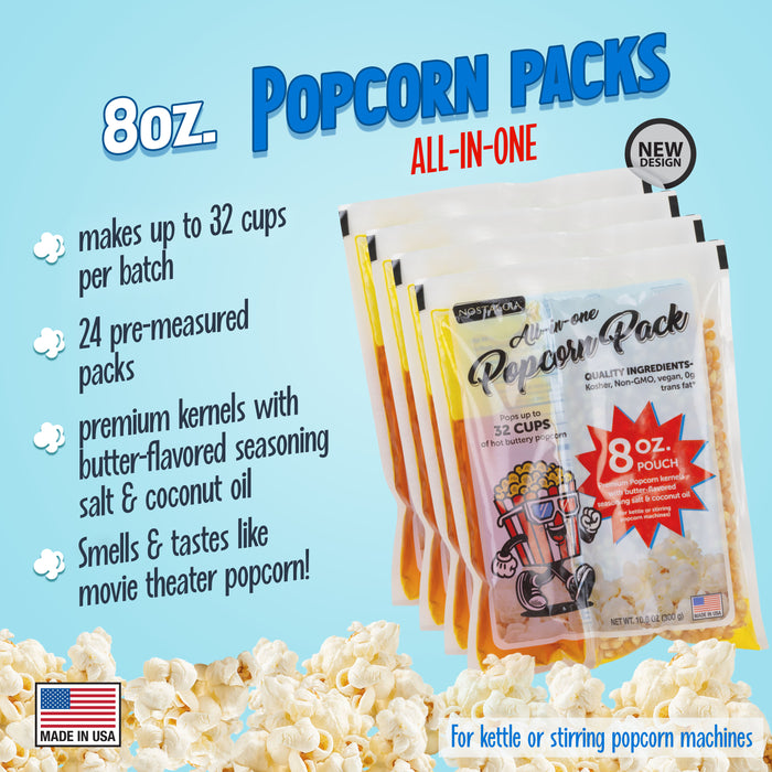 Best Tasting Premium 8-Ounce Popcorn, Oil & Seasoning Salt All-In-One Packs - 24 Count