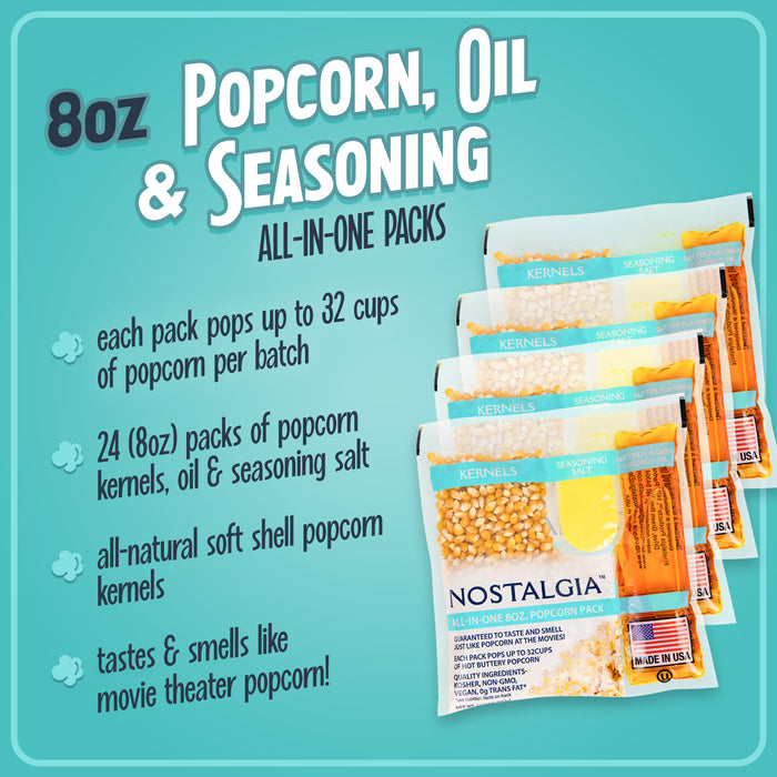 Best Tasting Premium 8-Ounce Popcorn, Oil & Seasoning Salt All-In-One Packs - 24 Count