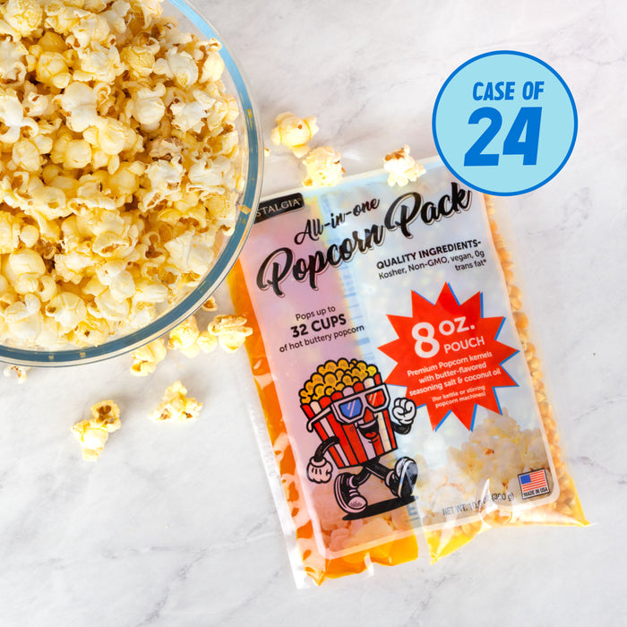 Best Tasting Premium 8-Ounce Popcorn, Oil & Seasoning Salt All-In-One Packs - 24 Count