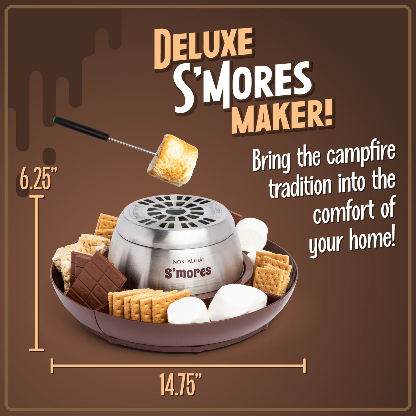 Indoor Electric Stainless Steel S'mores Maker with 4 Lazy Susan Compar