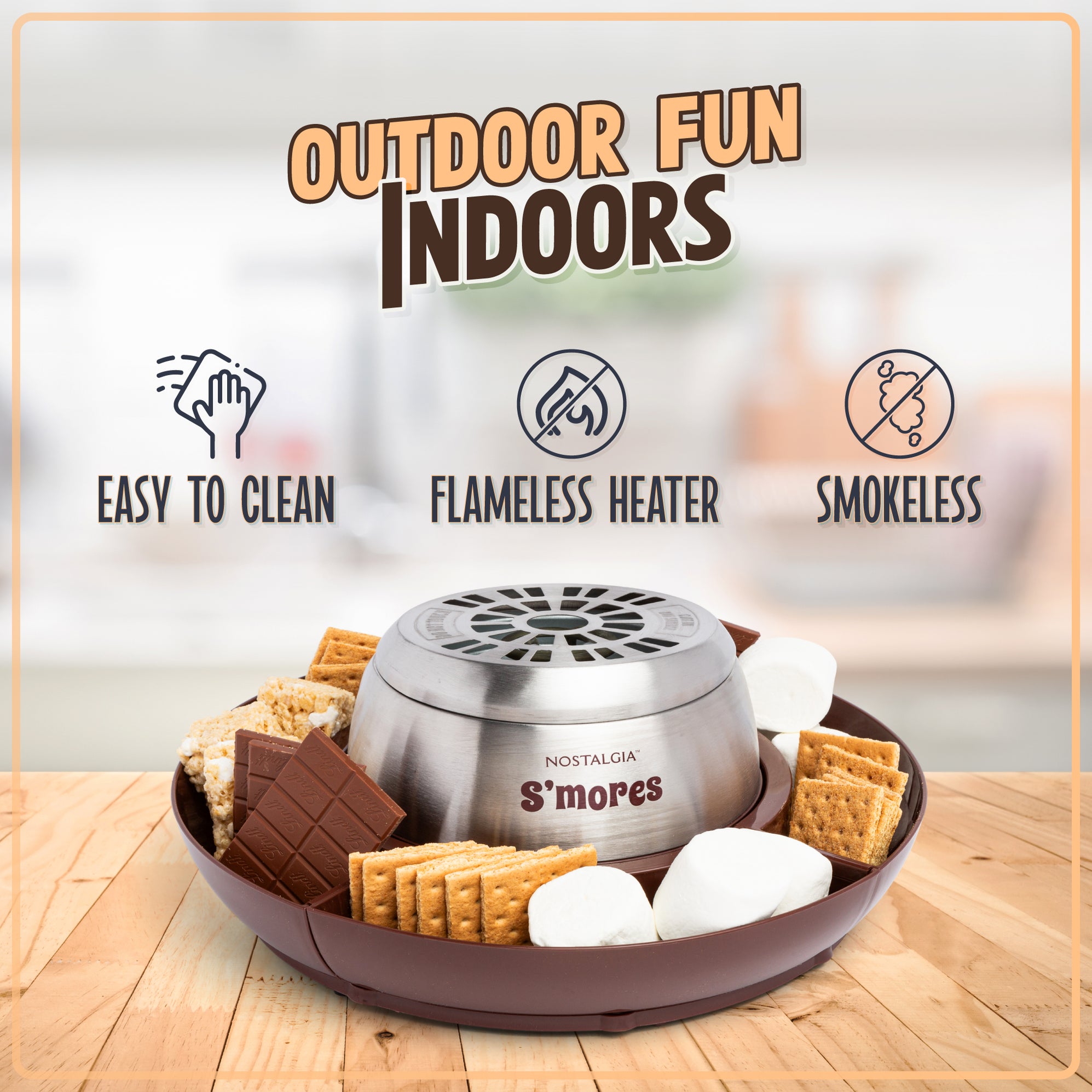 Indoor Electric Stainless Steel S'mores Maker with 4 Lazy Susan Compar
