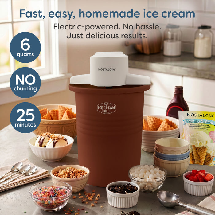 6-Quart Parlor Electric Ice Cream Maker - White and Dark Brown
