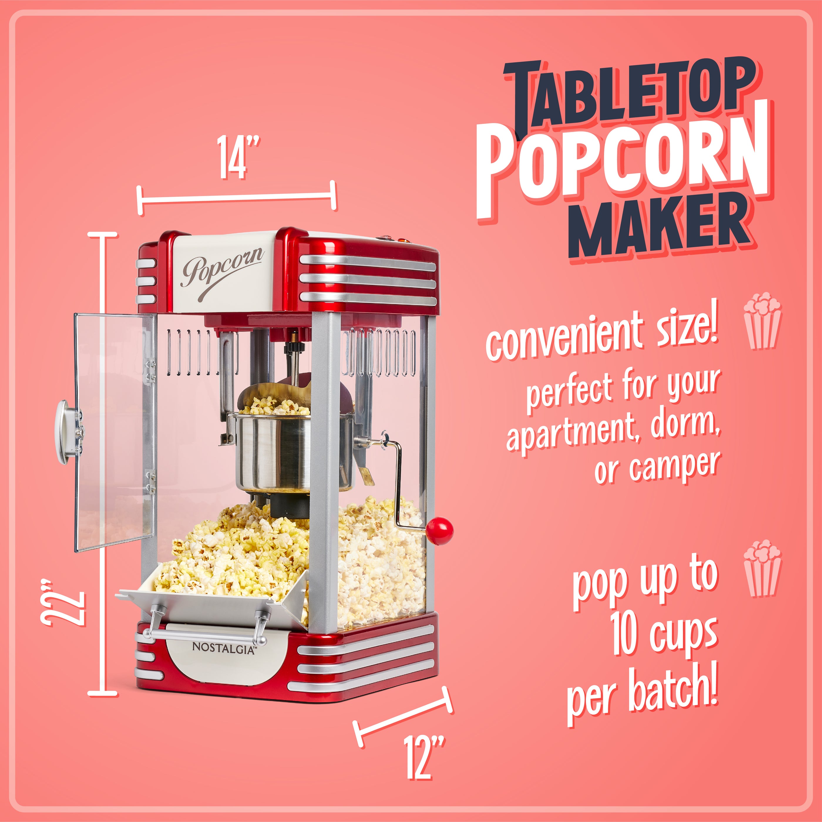 Retro 10 Cup Table-Top Popcorn Maker, Retro Red — Nostalgia Products