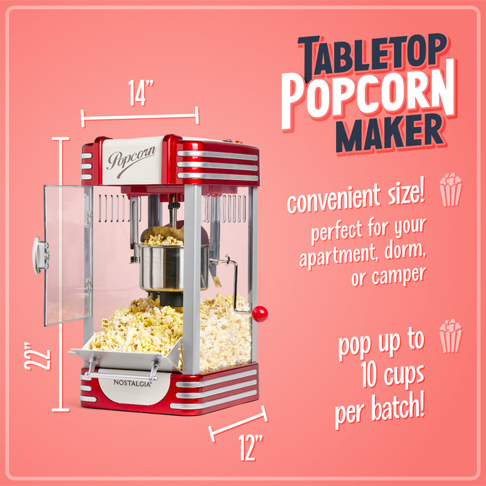 Top Popcorn Machine Retro 10 Cup Table-Top Popcorn Maker, Retro Red — Nostalgia Products