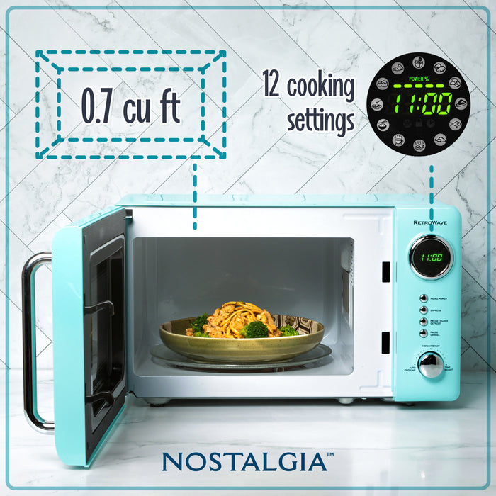 Retro 0.7 Cubic Foot 700-Watt Countertop Microwave Oven - Aqua