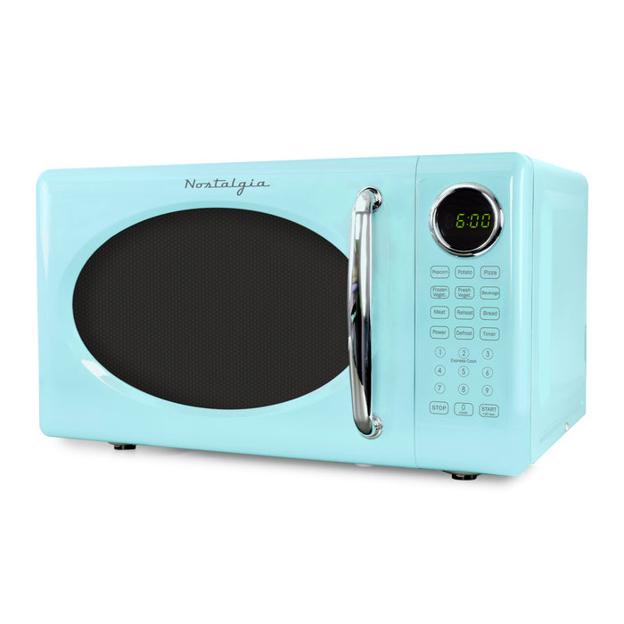 Retro Microwave Oven - 0.7 Cu Ft & 700-Watt Countertop Microwave with Glass Turntable, Child Safety Lock, 8 Auto-Cook Programs & Digital Clock