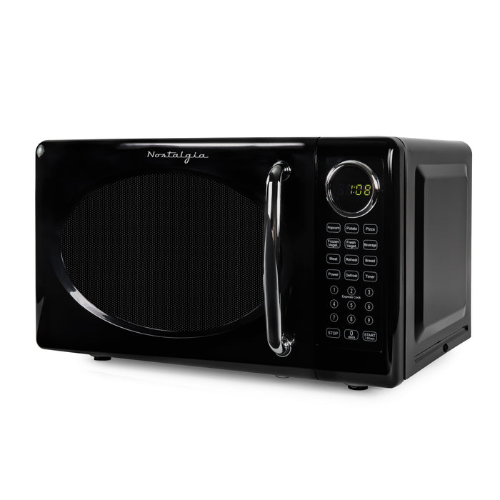 Retro Microwave Oven - 0.7 Cu Ft & 700-Watt Countertop Microwave with Glass Turntable, Child Safety Lock, 8 Auto-Cook Programs & Digital Clock