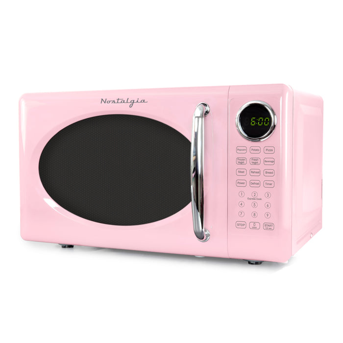 Retro Microwave Oven - 0.7 Cu Ft & 700-Watt Countertop Microwave with Glass Turntable, Child Safety Lock, 8 Auto-Cook Programs & Digital Clock