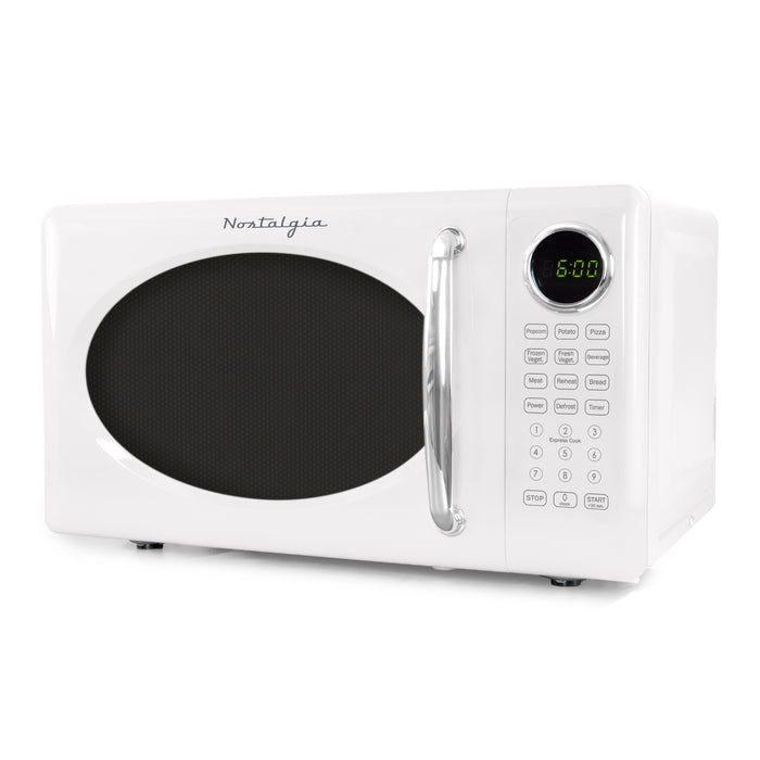 Retro Microwave Oven - 0.7 Cu Ft & 700-Watt Countertop Microwave with Glass Turntable, Child Safety Lock, 8 Auto-Cook Programs & Digital Clock