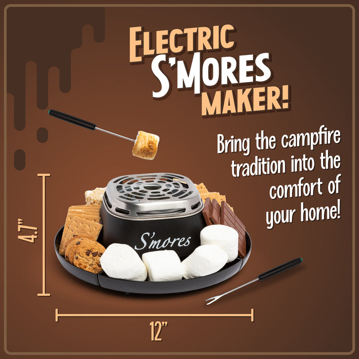 Indoor Electric Stainless Steel S'mores Maker with 4 Compartment Trays