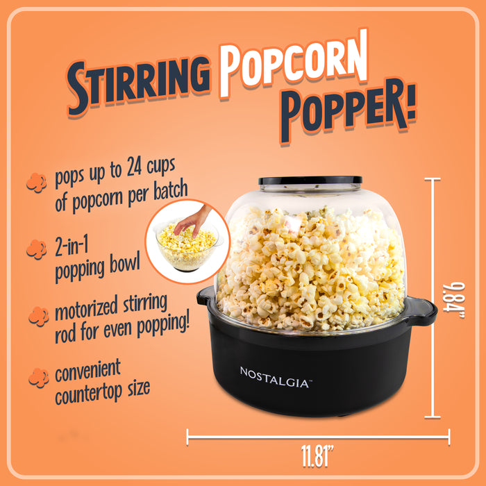 6 QT Stainless Steel Stirring Popcorn Popper - Black