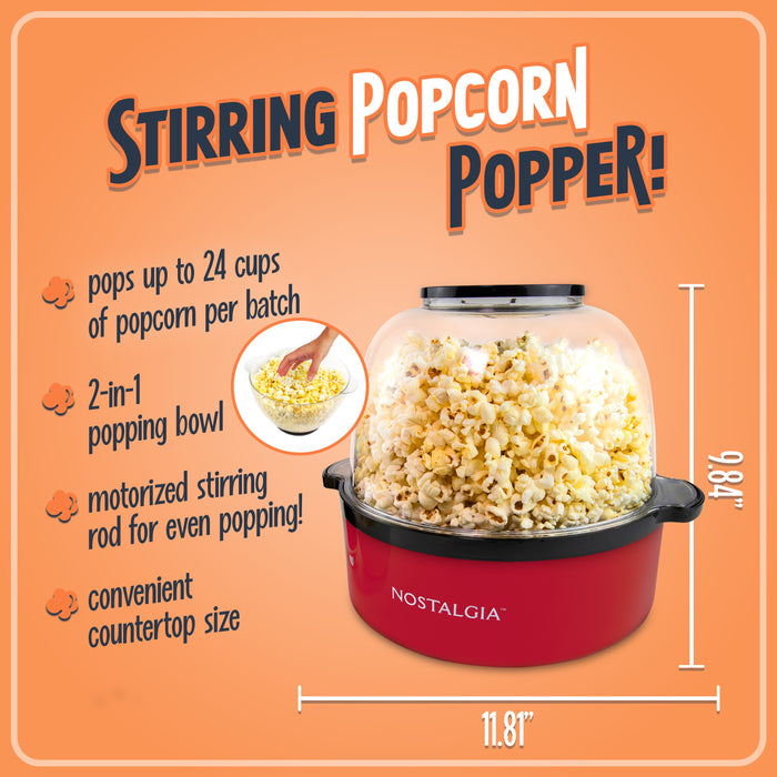 Nostalgia 6 QT Stainless Steel Stirring Popcorn Popper - Red