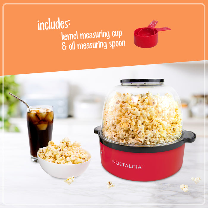 Nostalgia 6 QT Stainless Steel Stirring Popcorn Popper - Red