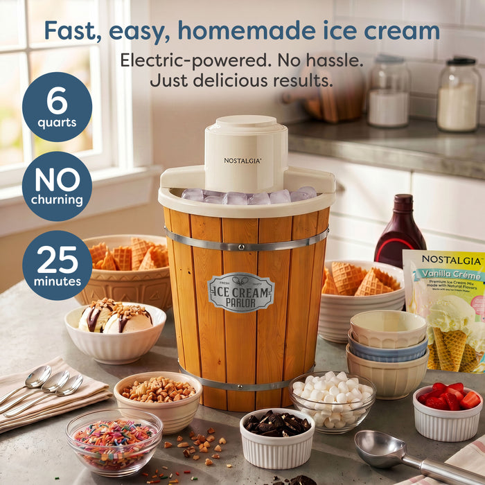 6 Qt. Brown Dark Wood Bucket Electric Ice Cream Maker