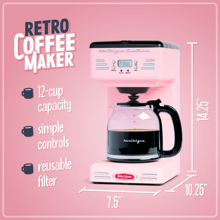 Retro 12-Cup Coffee Maker, Pink