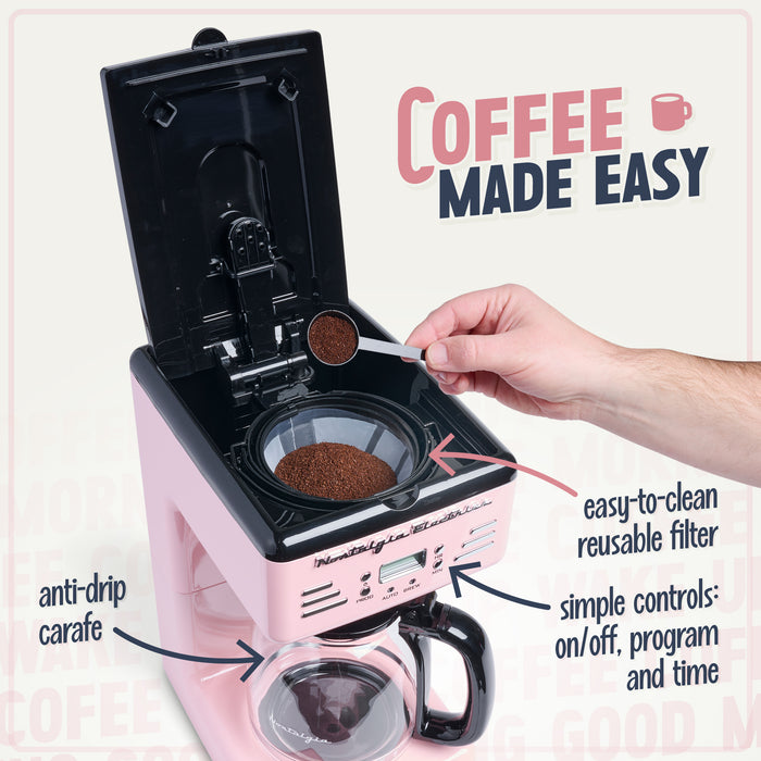 Retro 12-Cup Coffee Maker, Pink - Main Image