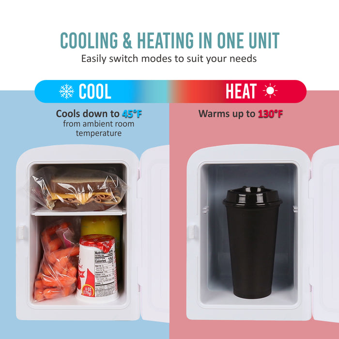 Retro 6-Can Personal Cooling and Heating Refrigerator with Display Window & Carry Handle, Aqua