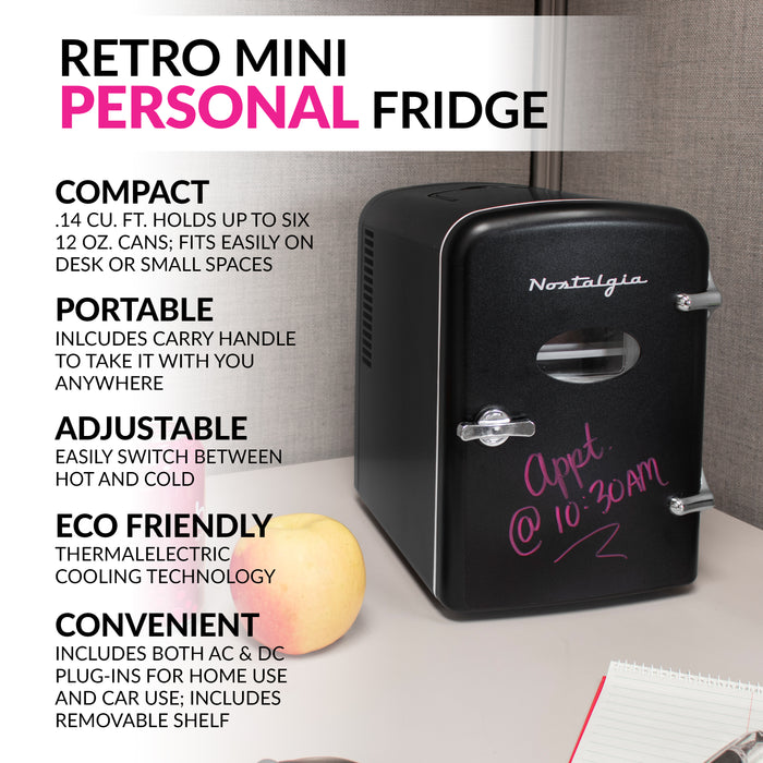 Retro 6-Can Display Fridge & Heater - Black