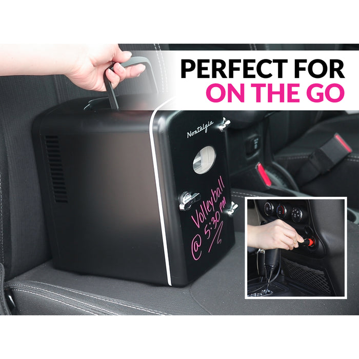 Retro 6-Can Display Fridge & Heater - Black