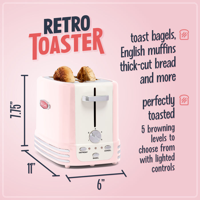 Retro 2-Slice Toaster, Pink