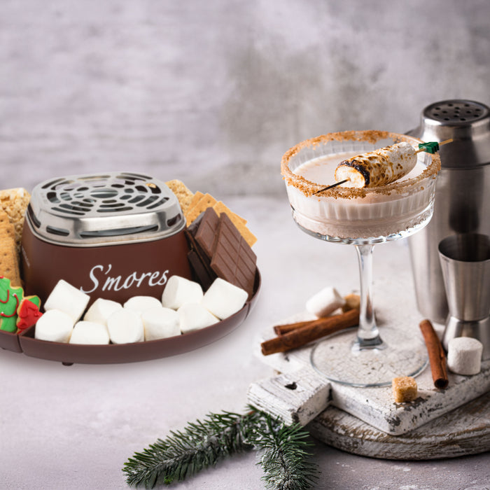 Indoor Electric Stainless Steel S'mores Maker with 4 Compartment Trays for Graham Crackers, Chocolate, Marshmallows and 2 Roasting Forks