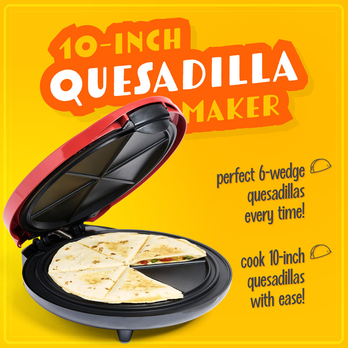 Taco Tuesday Deluxe 10-Inch 6-Wedge Electric Quesadilla Maker with Extra Stuffing Latch