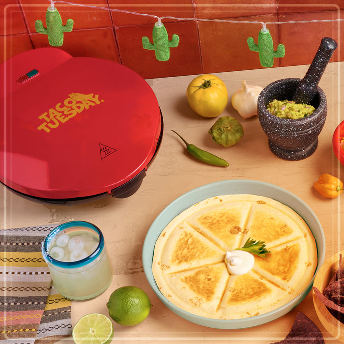 Taco Tuesday Deluxe 10-Inch 6-Wedge Electric Quesadilla Maker with Extra Stuffing Latch