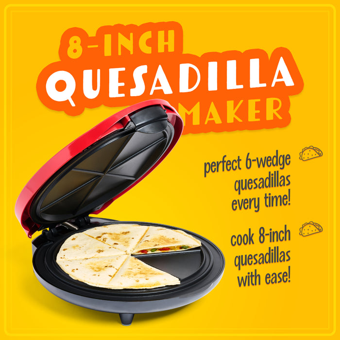 Taco Tuesday Deluxe 8-Inch 6-Wedge Electric Quesadilla Maker with Extra Stuffing Latch