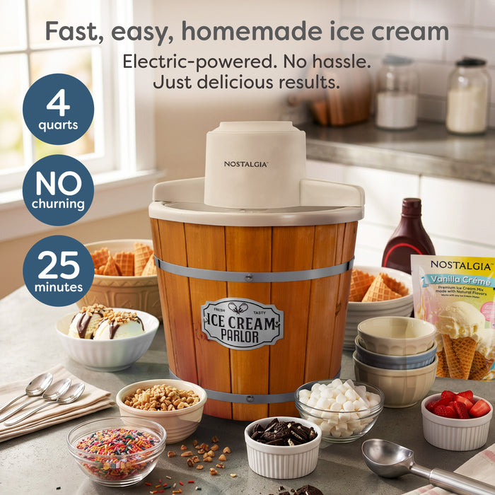 4-Quart Electric Wood Bucket Ice Cream Maker