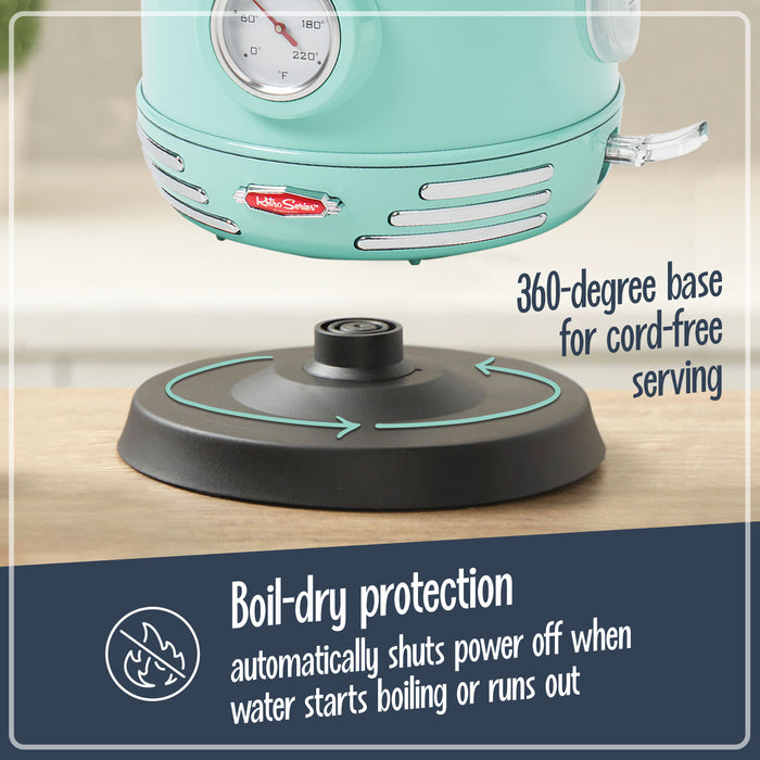 Retro 1.7-Liter Stainless Steel Electric Water Kettle with Strix Thermostat, Aqua