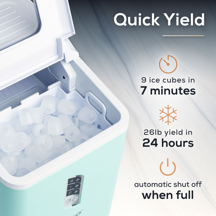 Igloo Automatic Ice Maker, Self-Cleaning, Countertop Size, 26 lbs in 24 Hours, 9 Large or Small Ice Cubes in 7 Minutes, Aqua
