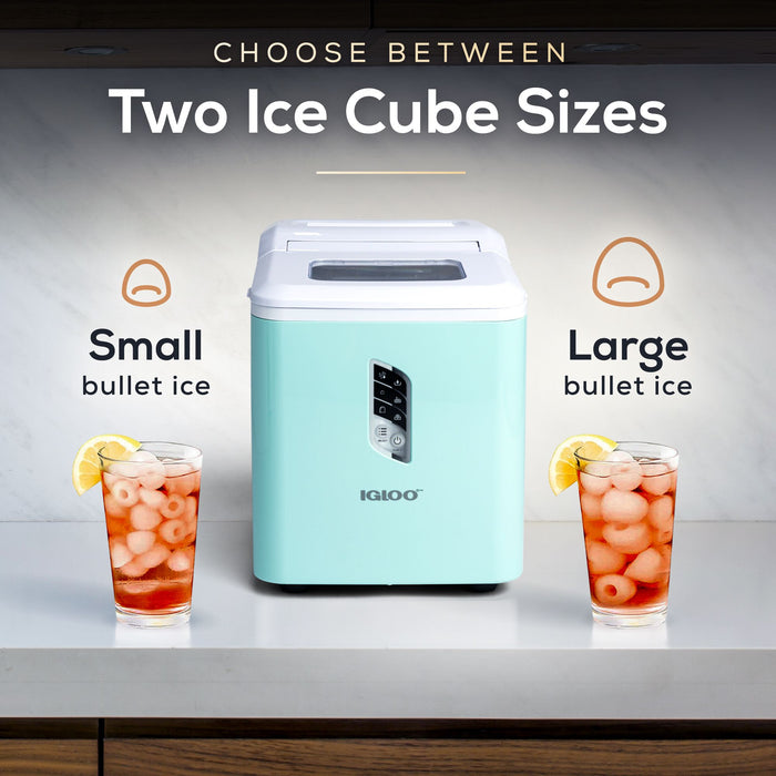 Igloo Automatic Ice Maker, Self-Cleaning, Countertop Size, 26 lbs in 24 Hours, 9 Large or Small Ice Cubes in 7 Minutes, Aqua