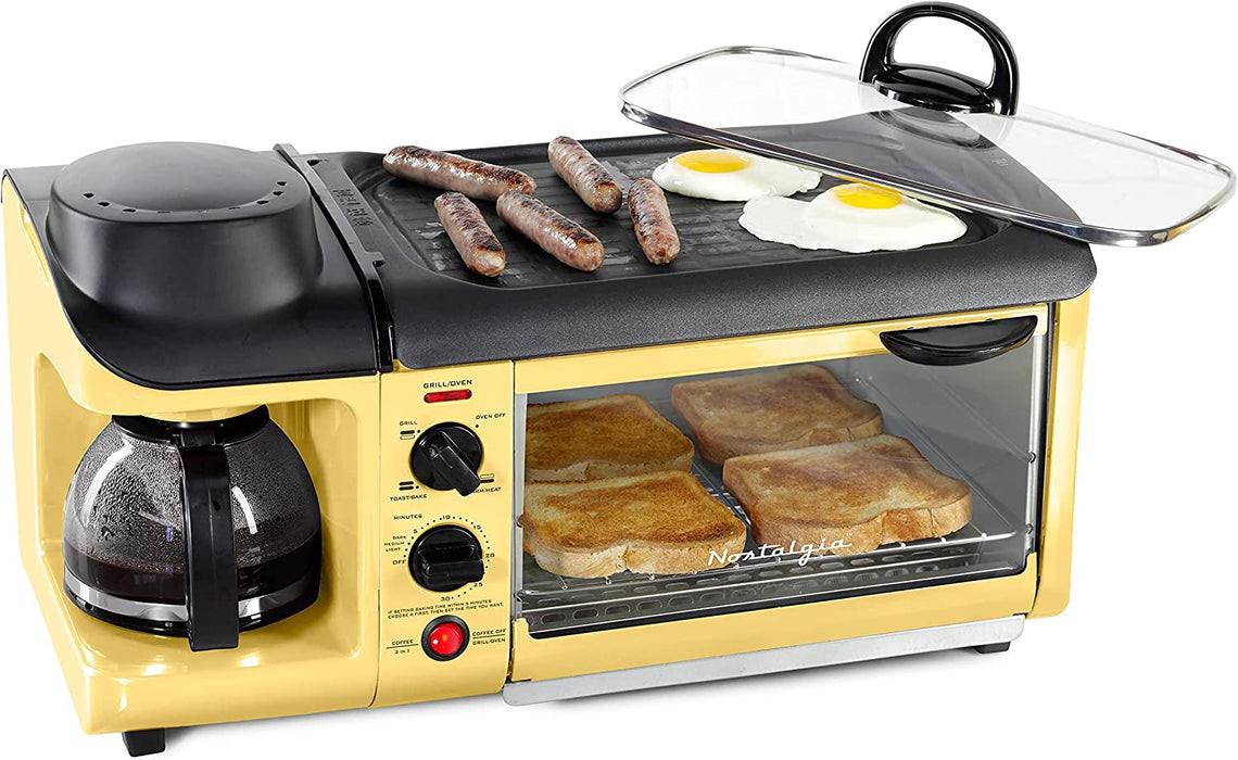 Retro 3-in-1 Family Size Electric Breakfast Station, Yellow
