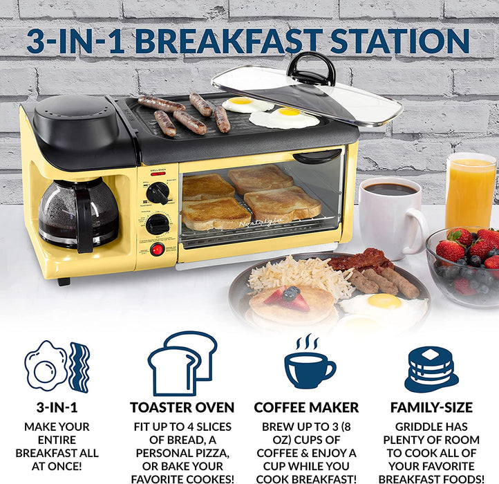 Retro 3-in-1 Family Size Electric Breakfast Station, Yellow