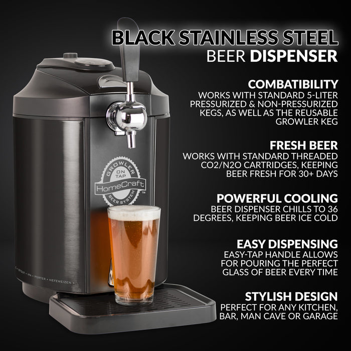HomeCraft™ Black Stainless Steel Tap Beer Growler Cooling System
