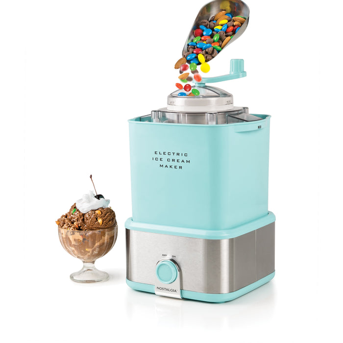 2-Quart Electric Ice Cream Maker With Candy Crusher, Aqua/Stainless Steel